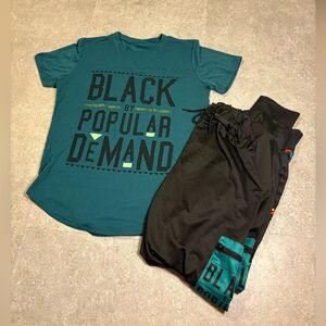 Teal Graphic T-Shirt and Black Joggers Set Size Large
